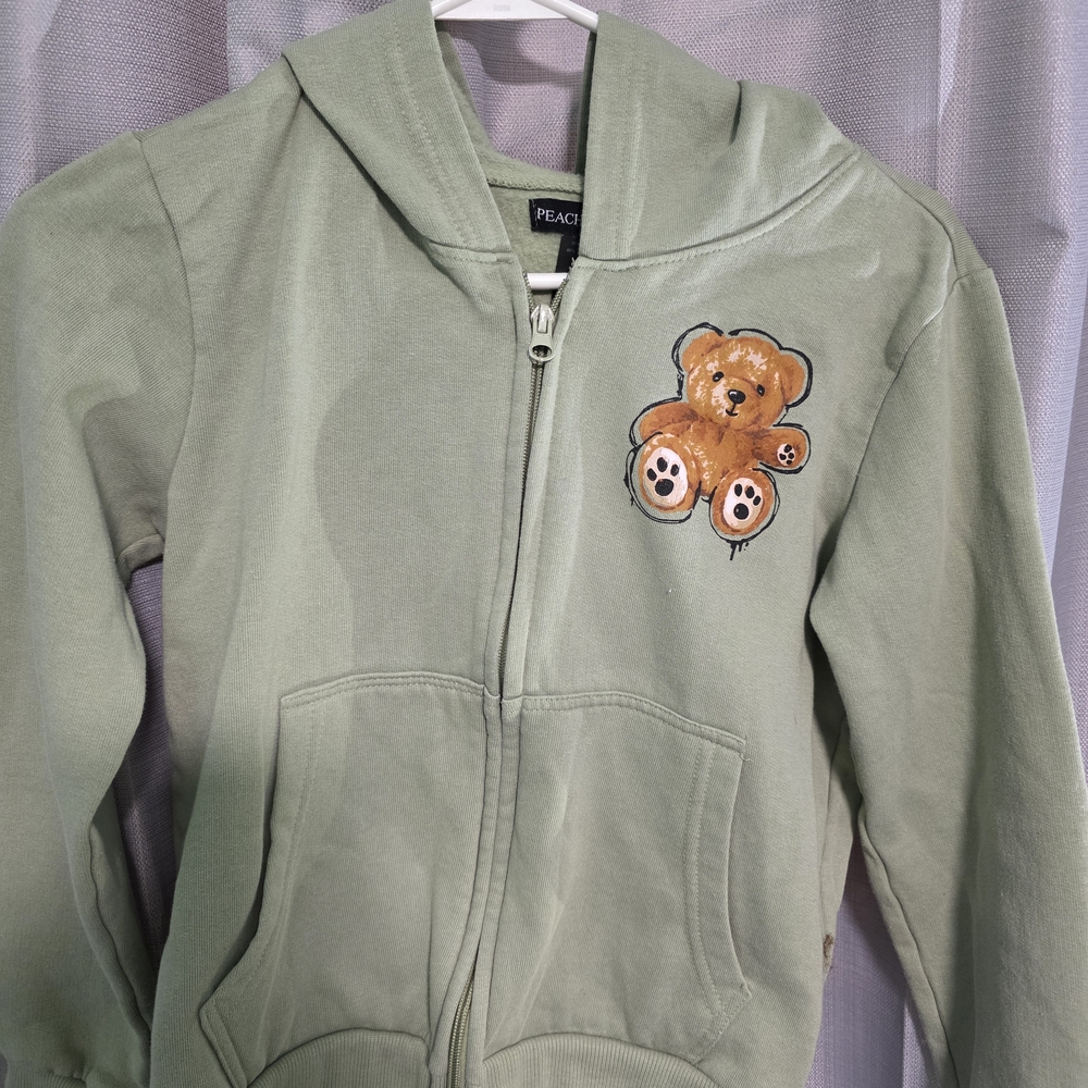 Peaches Uniforms Kids Sage Green Teddy Bear Zip Hoodie